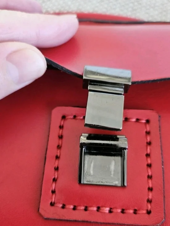 Red Leather Top-Handle Crossbody Bag - Hand Crafted - Picture 6 of 7